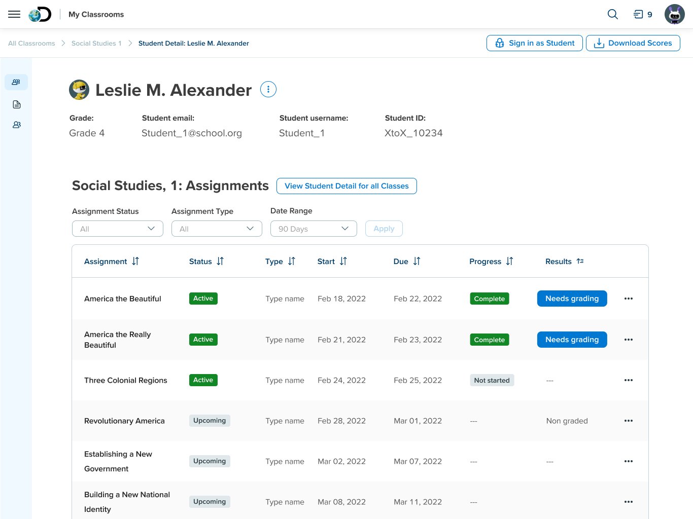 Screenshot of My Classroom
