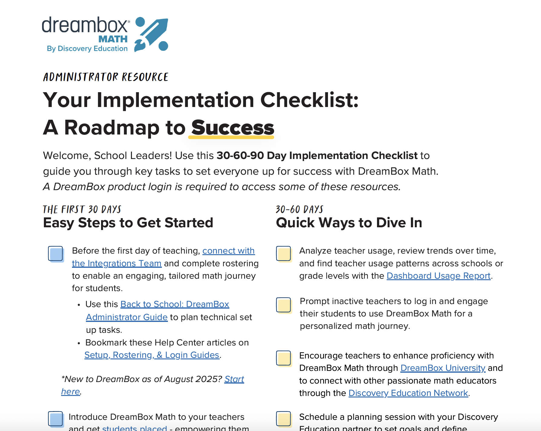 DBM 30 60 90 checklist DBM 30 60 90 checklist